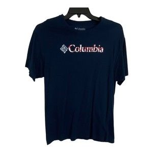 Columbia Mens Tee Shirt Adult Size Large Blue Red Short Sleeve Fishing Hiking
